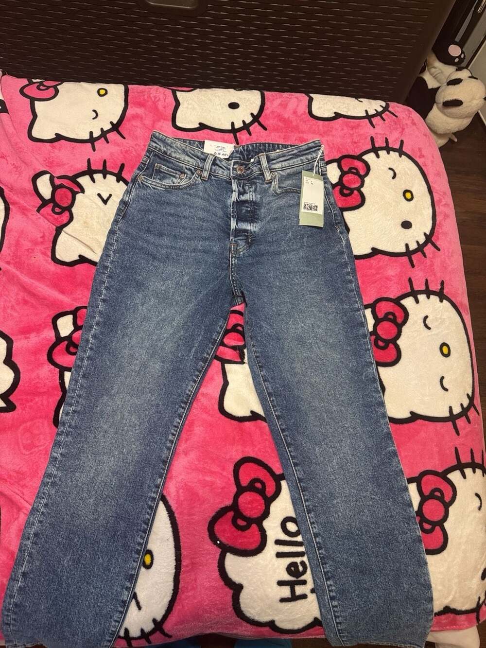 H&M Mom Jeans Size 4 Blue Acid Wash Ultra High Waist - Picture 1 of 4